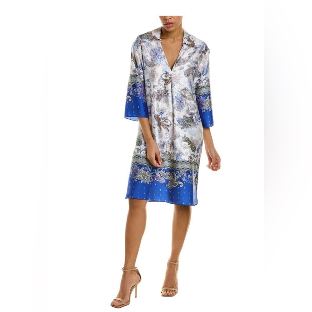 Rickie Freeman for Teri Jon Paisley Shift in Blue White Lightweight Dress 4